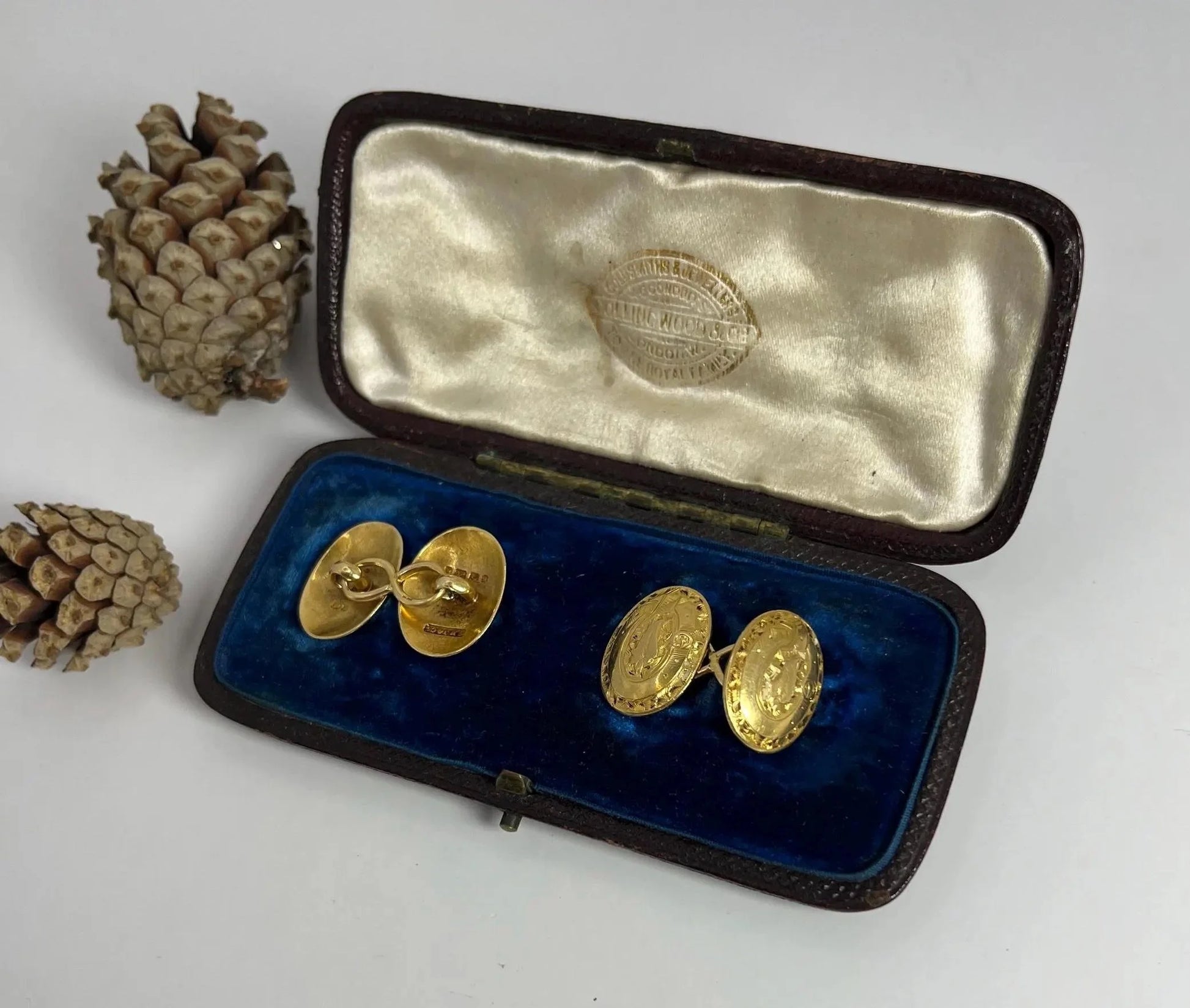 Antique 18 Carat Yellow Gold Edwardian Hand Engraved Cufflinks
