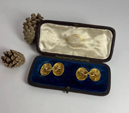 Antique 18 Carat Yellow Gold Edwardian Hand Engraved Cufflinks