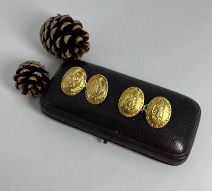 Antique 18 Carat Yellow Gold Edwardian Hand Engraved Cufflinks