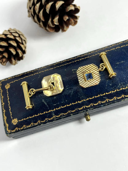 Art Deco 18 Carat Yellow Gold Sapphire Cufflinks, Circa 1920