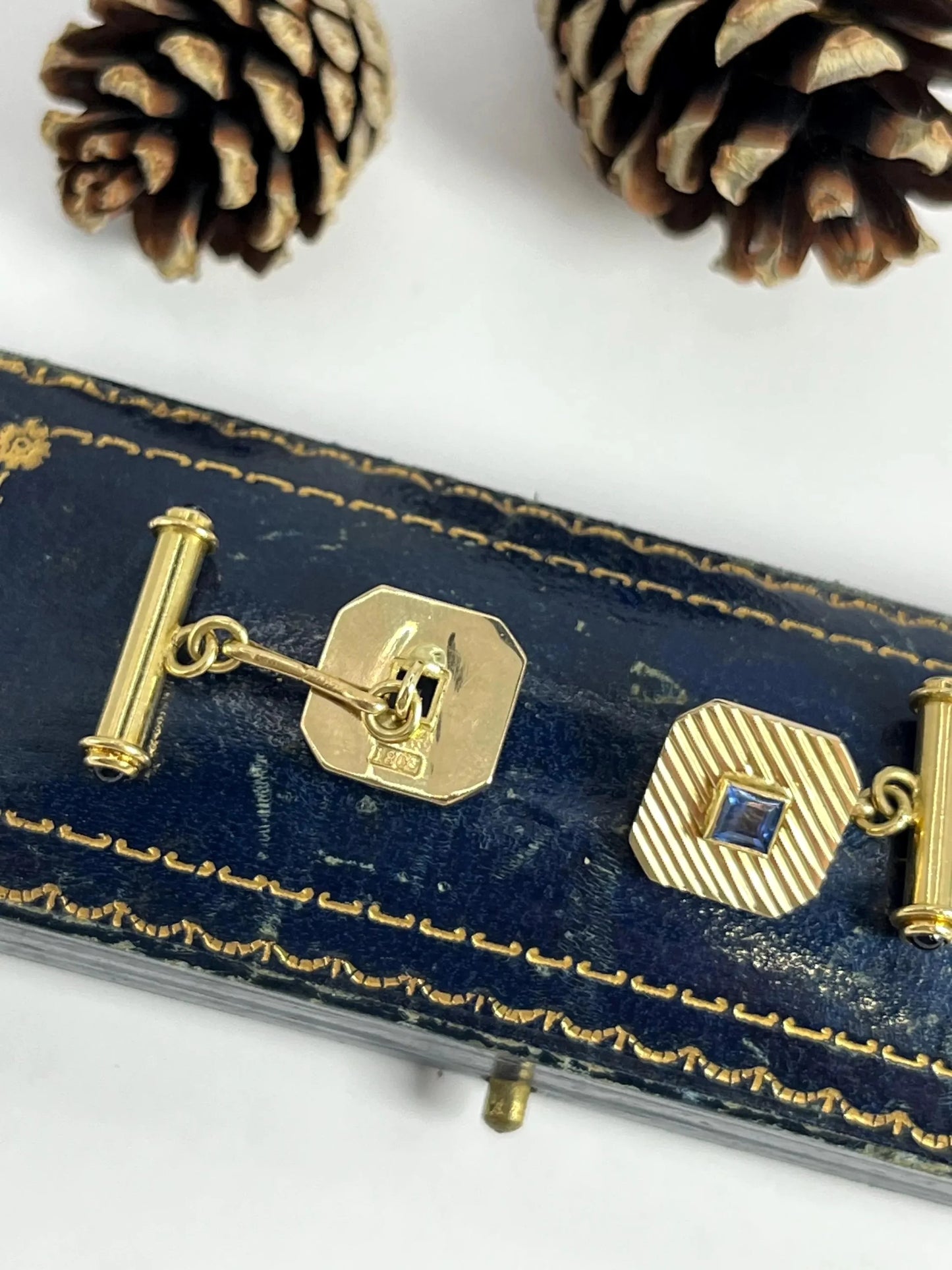 Art Deco 18 Carat Yellow Gold Sapphire Cufflinks, Circa 1920