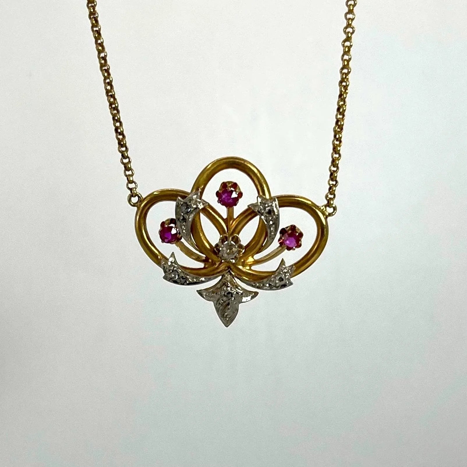 Antique Ruby Diamond and 18ct Gold Necklace , Circa 1900