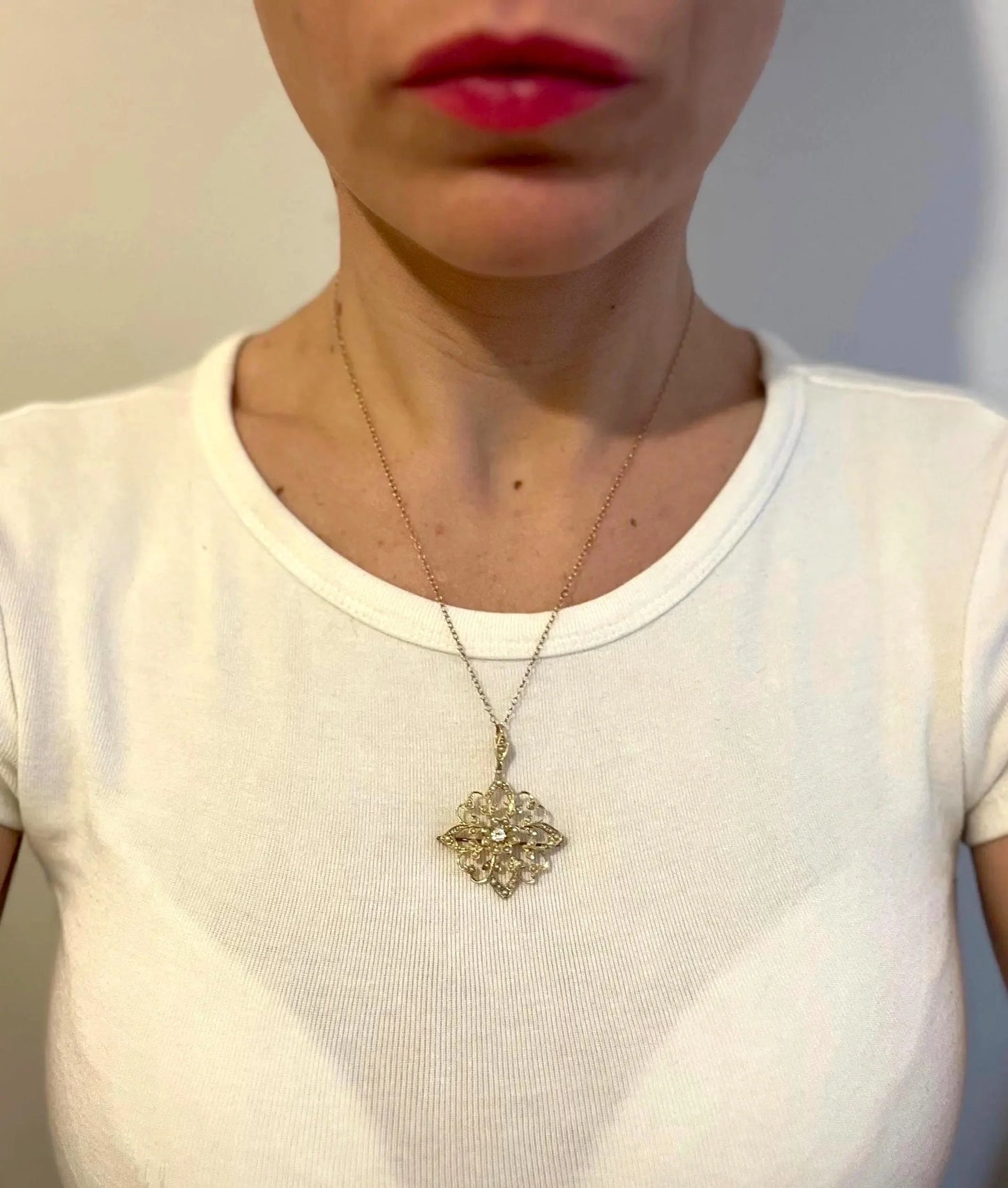 Edwardian 15 Carat Yellow Gold Diamond and Seed Pearl Pendant/Brooch, Circa 1910