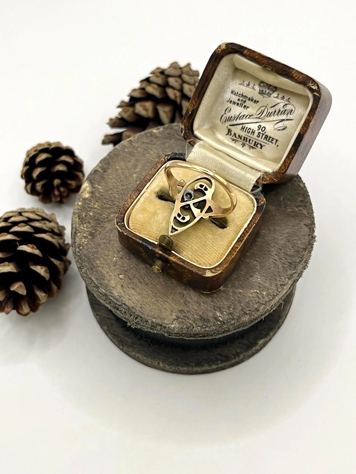 Antique 18 ct Rose Gold And Silver Diamond Set, Art Nouveau Ring