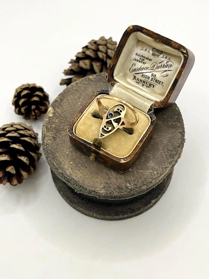 Antique 18 ct Rose Gold And Silver Diamond Set, Art Nouveau Ring