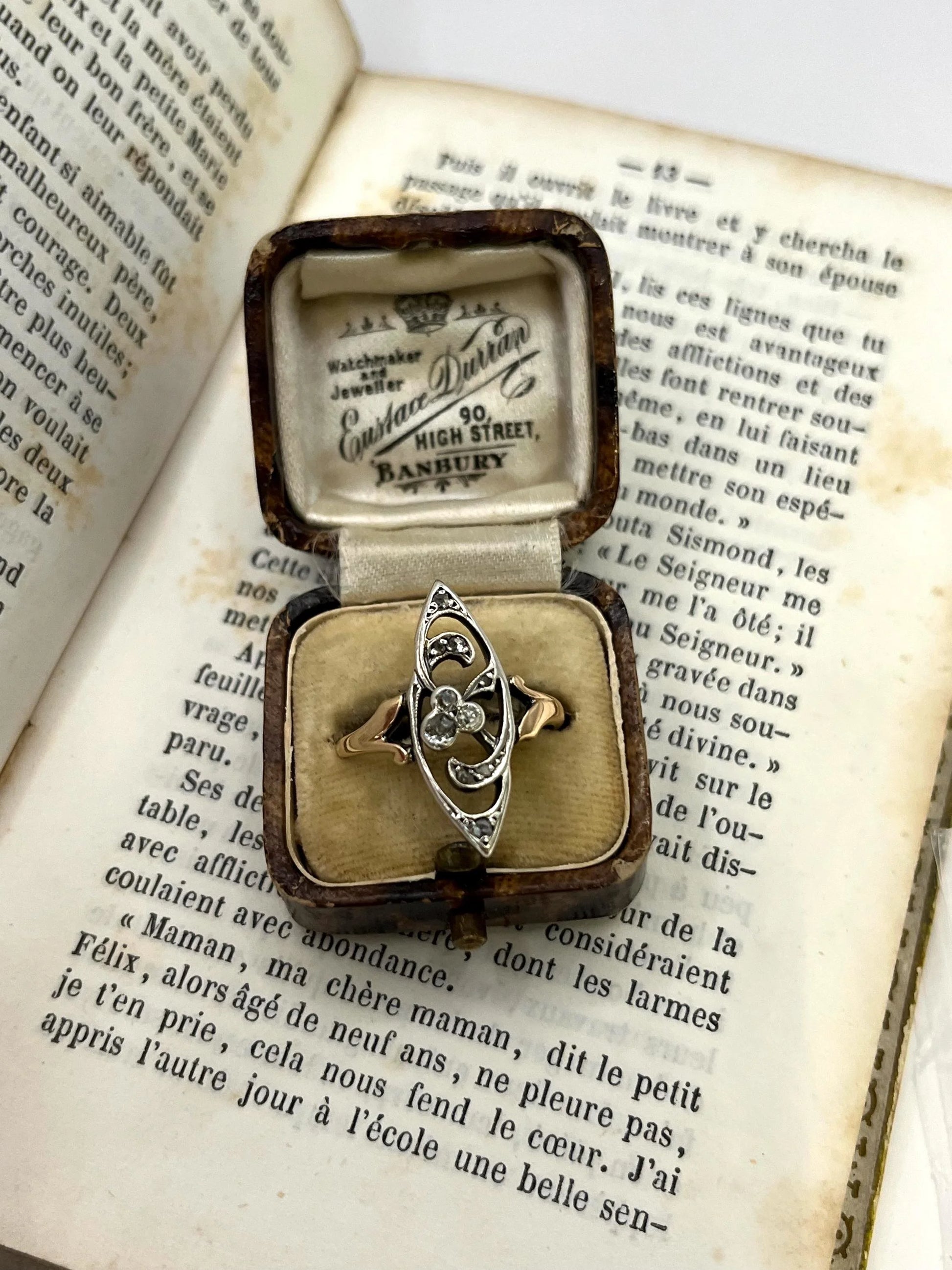 Antique 18 ct Rose Gold And Silver Diamond Set, Art Nouveau Ring
