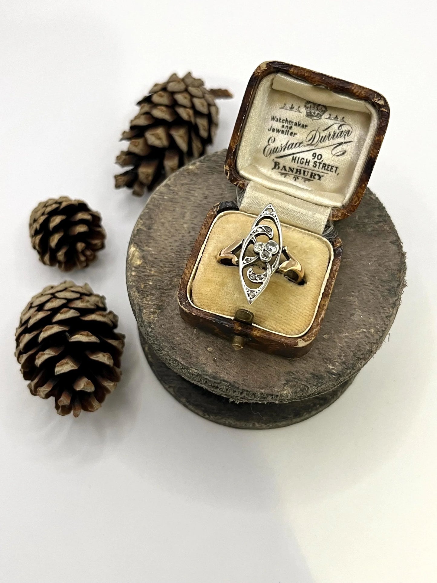 Antique 18 ct Rose Gold And Silver Diamond Set, Art Nouveau Ring