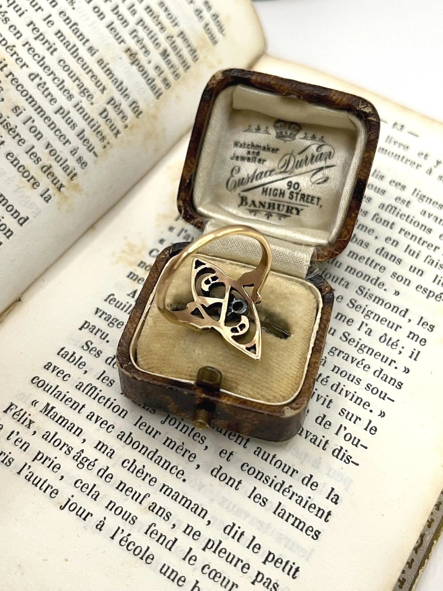 Antique 18 ct Rose Gold And Silver Diamond Set, Art Nouveau Ring