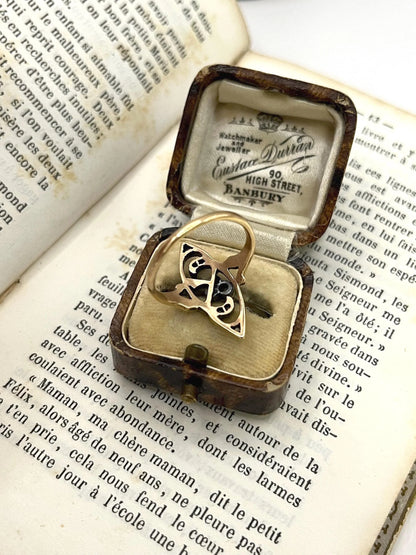 Antique 18 ct Rose Gold And Silver Diamond Set, Art Nouveau Ring