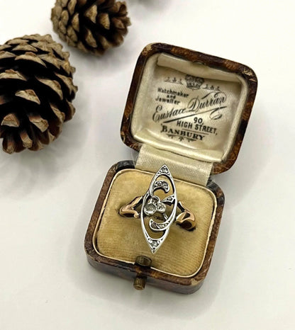 Antique 18 ct Rose Gold And Silver Diamond Set, Art Nouveau Ring