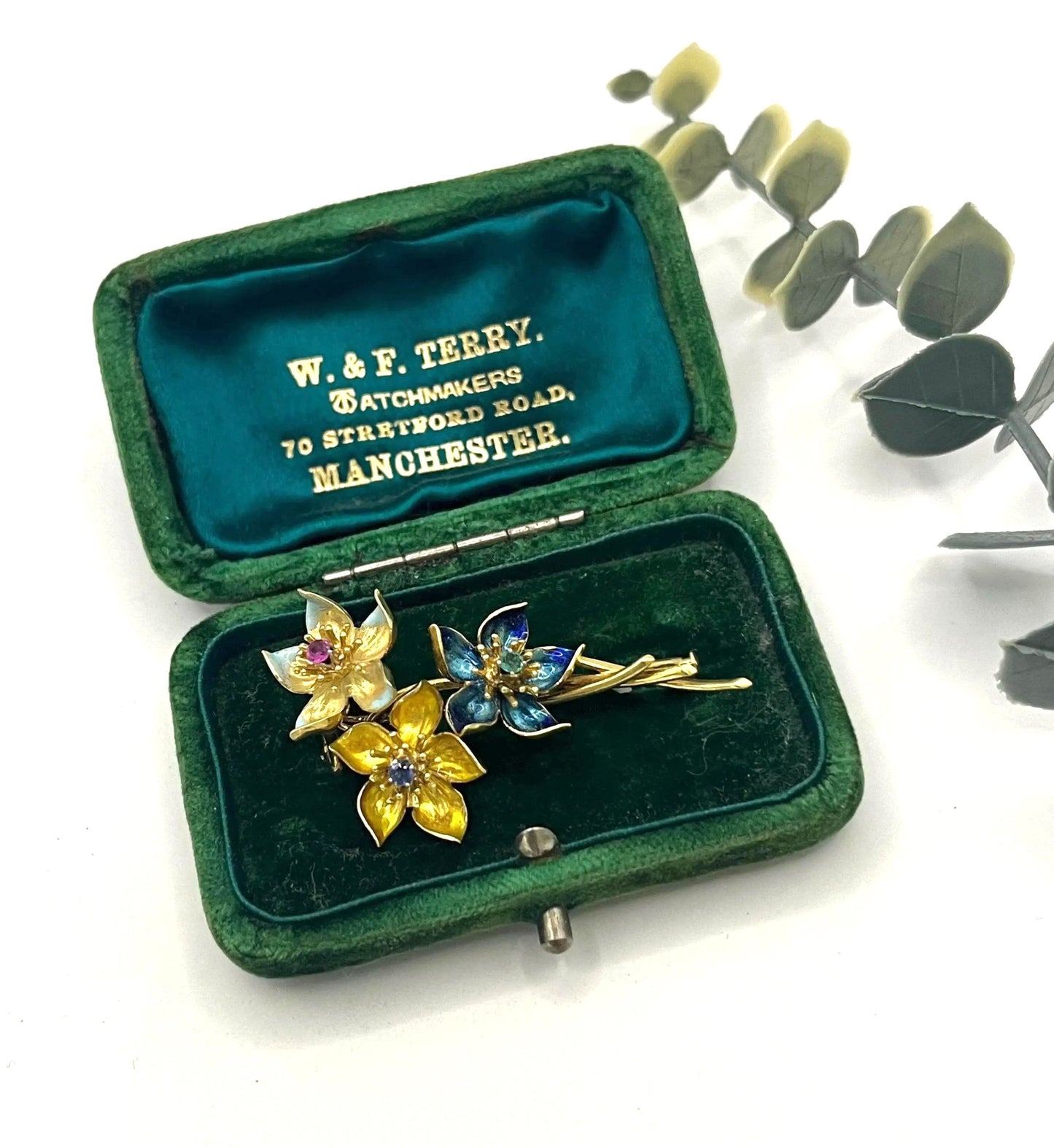 Vintage 18 Carat Gold Emerald, Sapphire, Ruby and Enamel Flower Brooch, Circa 1960