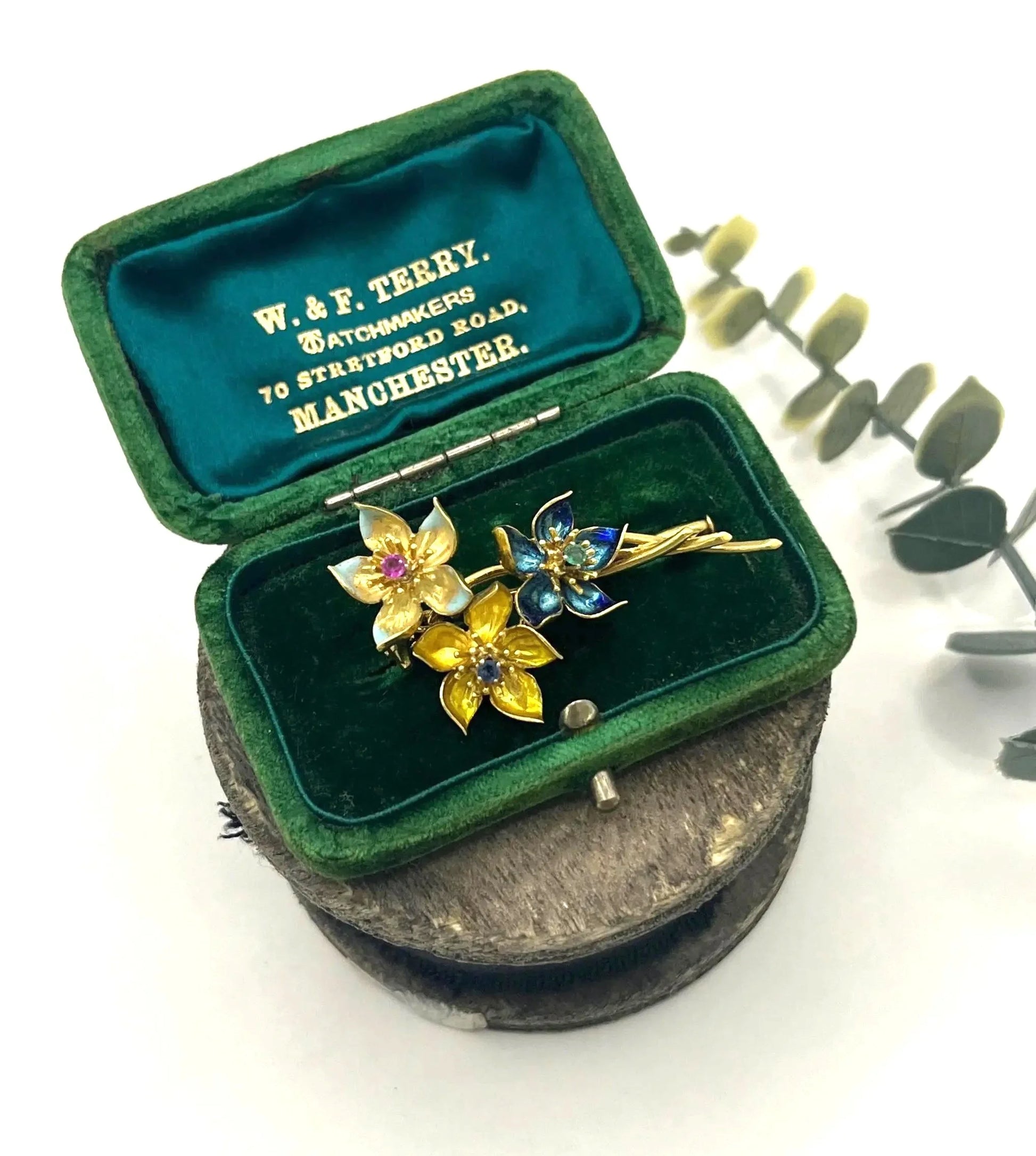 Vintage 18 Carat Gold Emerald, Sapphire, Ruby and Enamel Flower Brooch, Circa 1960