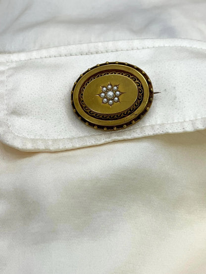 Victorian 15 Carat Yellow Gold Oval Pearl Brooch, Circa 1880