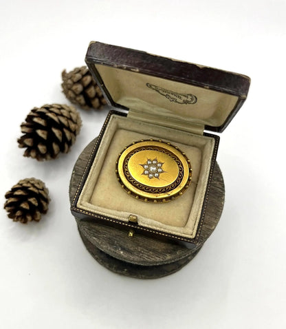 Victorian 15 Carat Yellow Gold Oval Pearl Brooch, Circa 1880