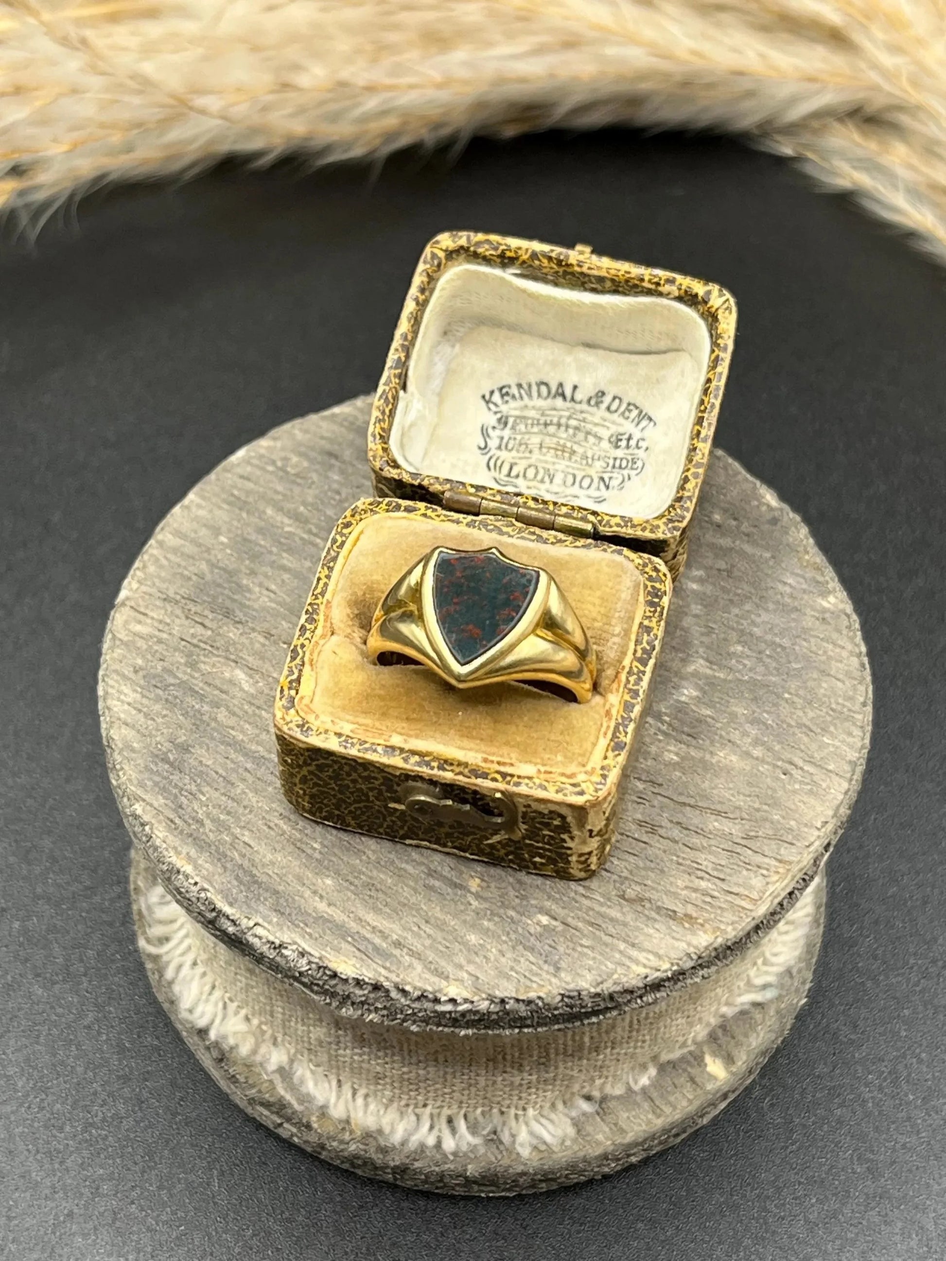 Art Deco 18 Carat Yellow Gold Bloodstone Shield Signet Ring, Circa 1920