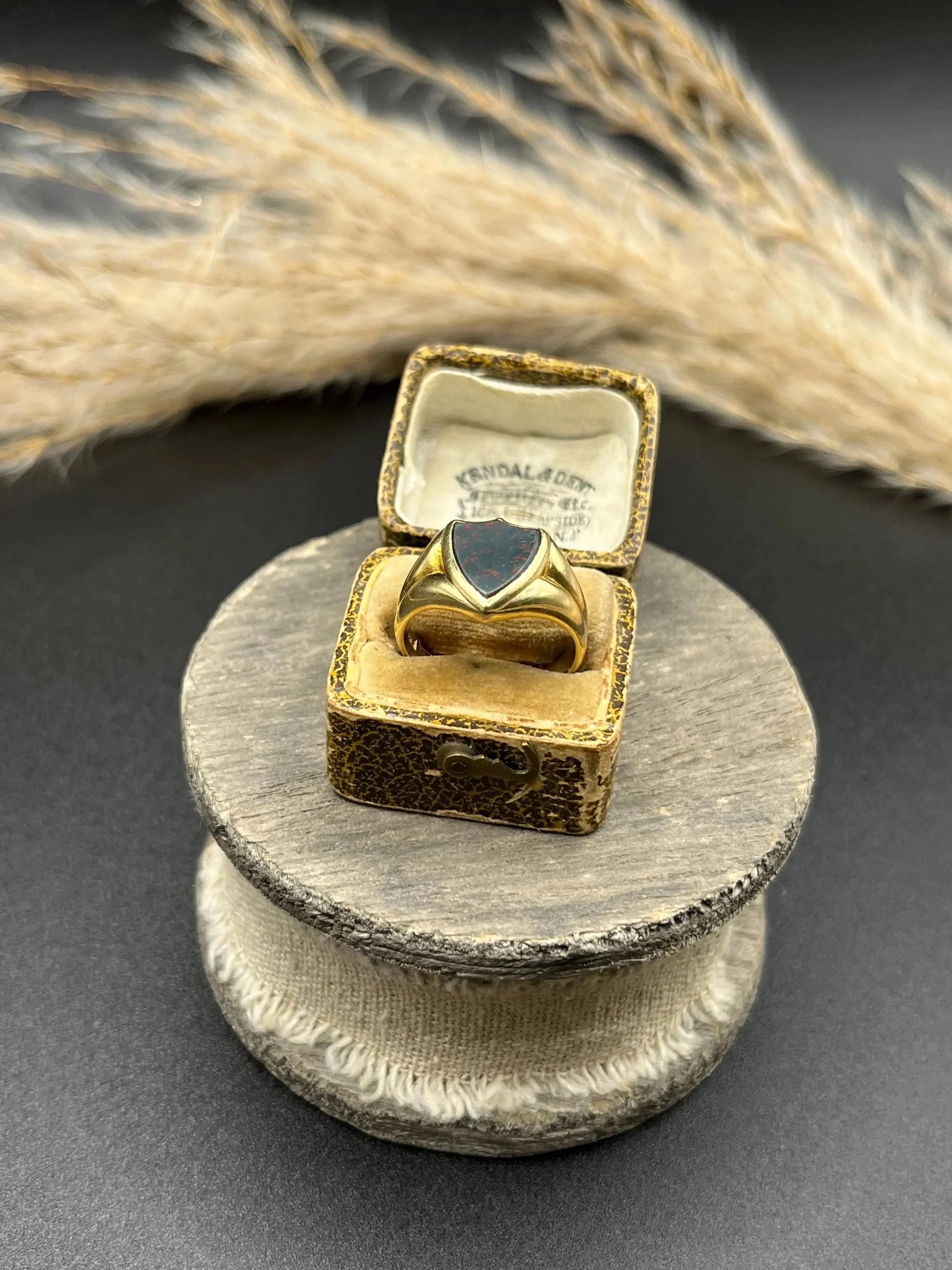 Art Deco 18 Carat Yellow Gold Bloodstone Shield Signet Ring, Circa 1920