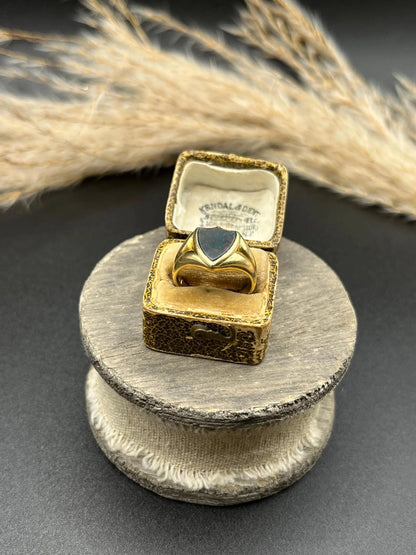 Art Deco 18 Carat Yellow Gold Bloodstone Shield Signet Ring, Circa 1920