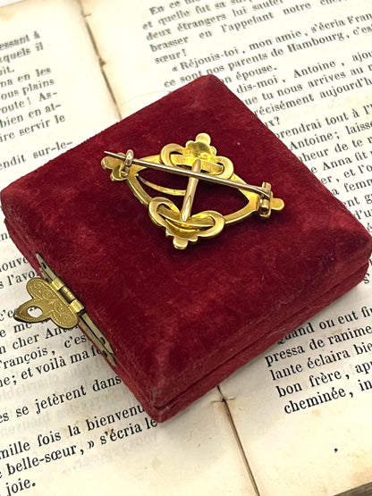 Edwardian 15 Carat Gold Turquoise and Pearl Buckle Brooch, Circa 1900