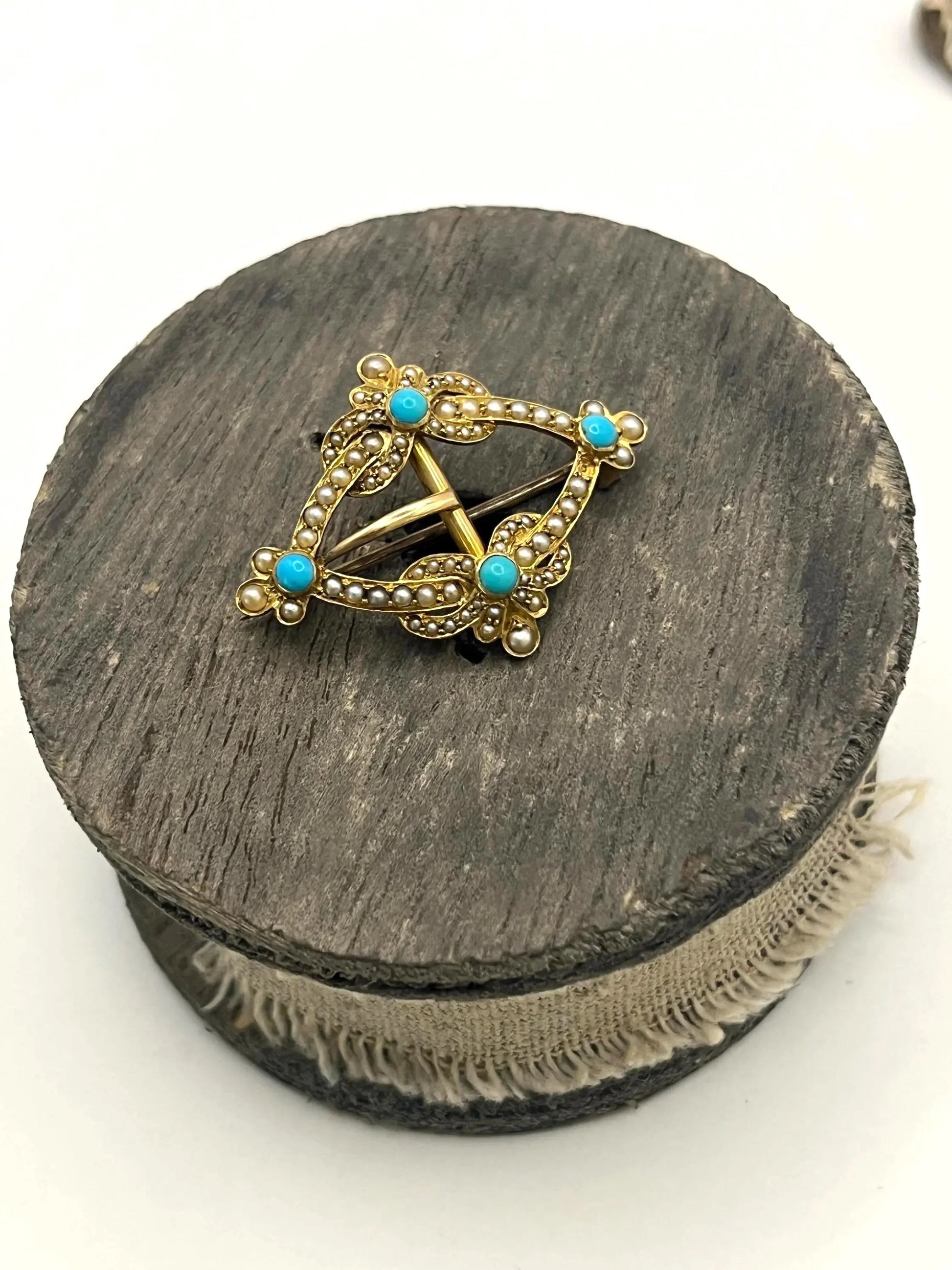 Edwardian 15 Carat Gold Turquoise and Pearl Buckle Brooch, Circa 1900