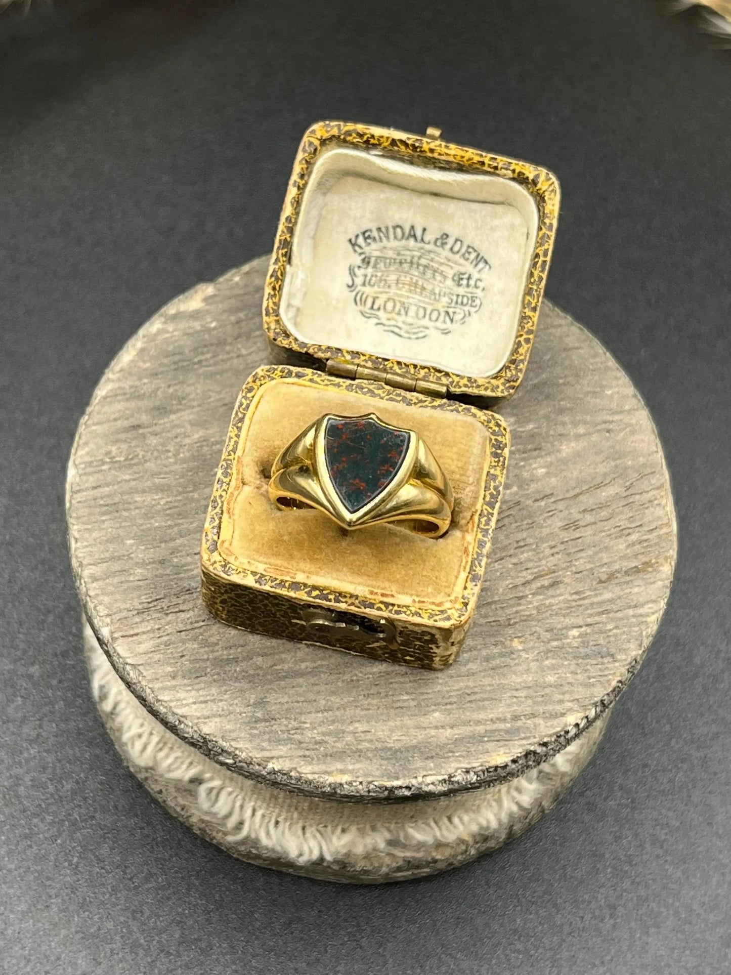 Art Deco 18 Carat Yellow Gold Bloodstone Shield Signet Ring, Circa 1920