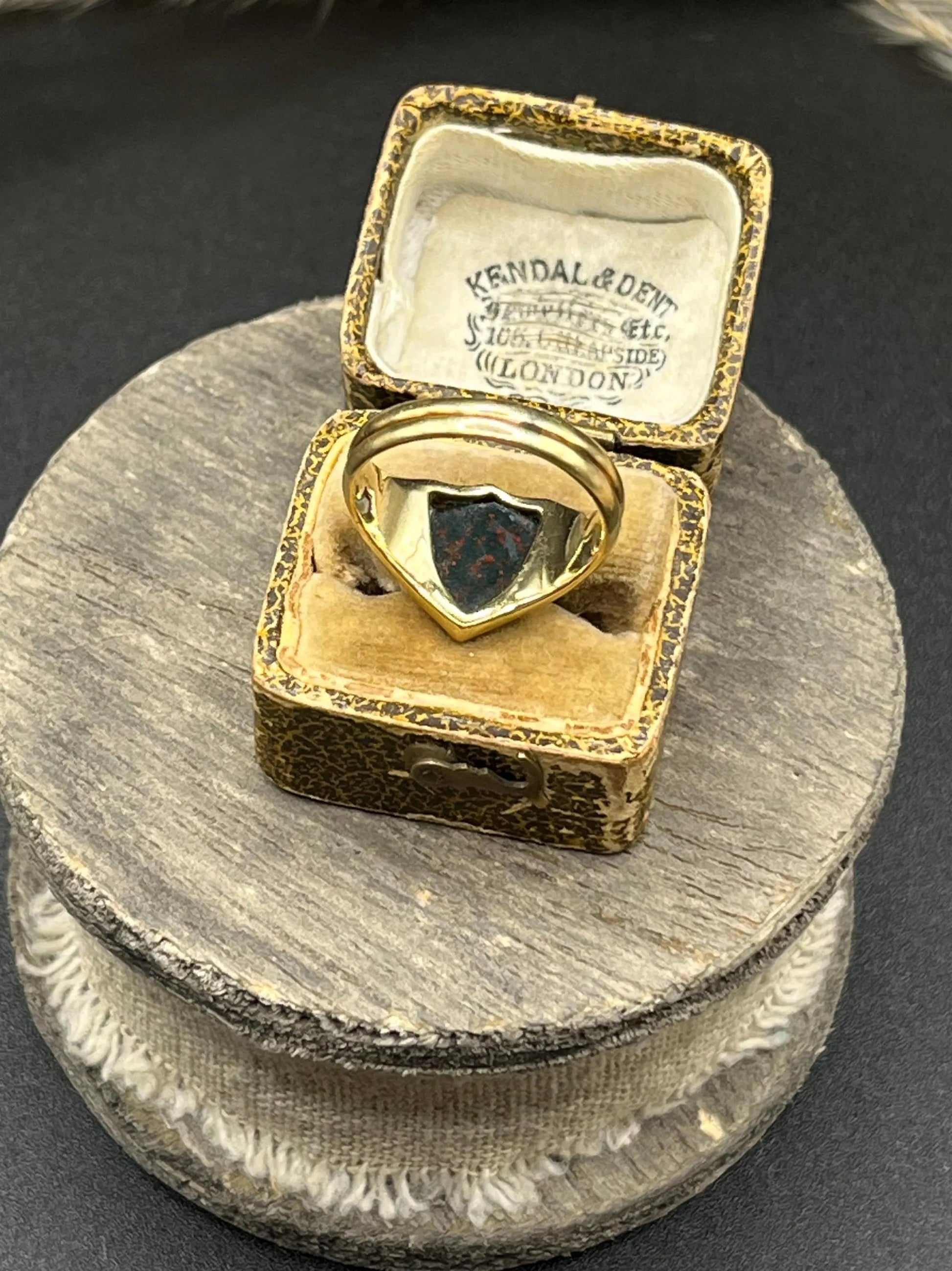 Art Deco 18 Carat Yellow Gold Bloodstone Shield Signet Ring, Circa 1920