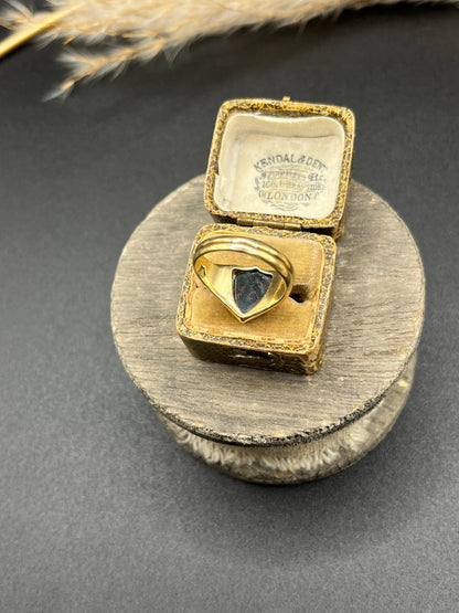 Art Deco 18 Carat Yellow Gold Bloodstone Shield Signet Ring, Circa 1920