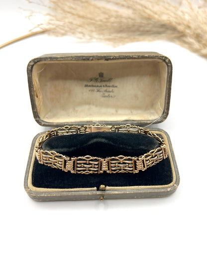 Antique 15ct Yellow Gold Stamped, 1920s Gate Bracelet