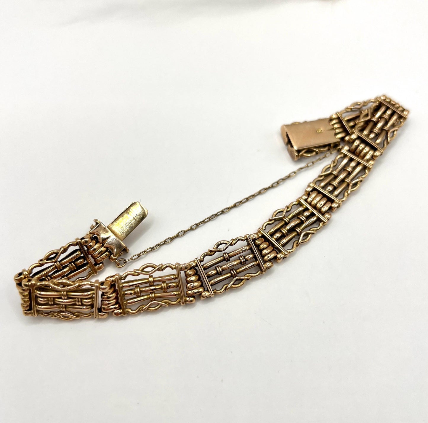 Antique 15ct Yellow Gold Stamped, 1920s Gate Bracelet