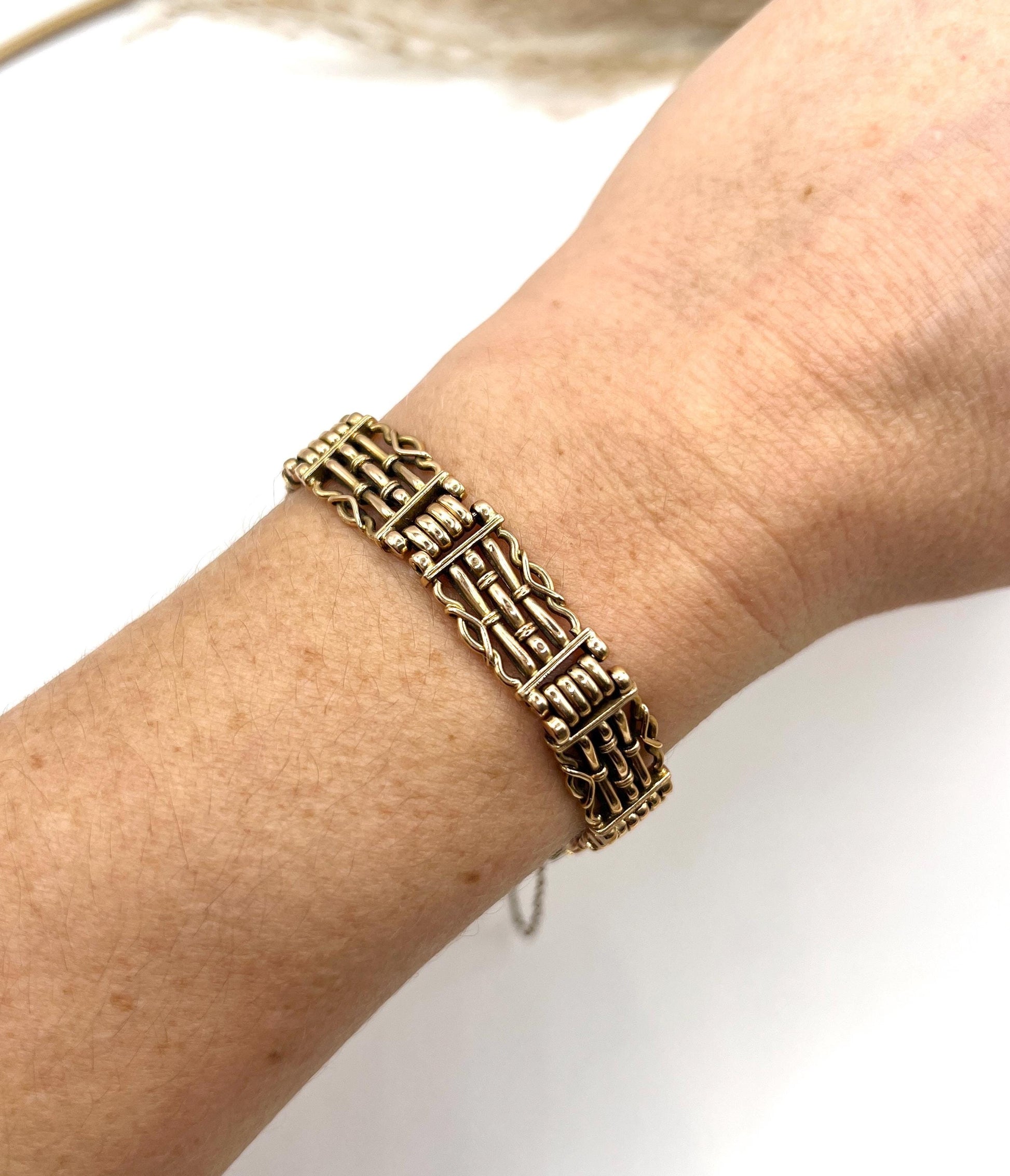Antique 15ct Yellow Gold Stamped, 1920s Gate Bracelet