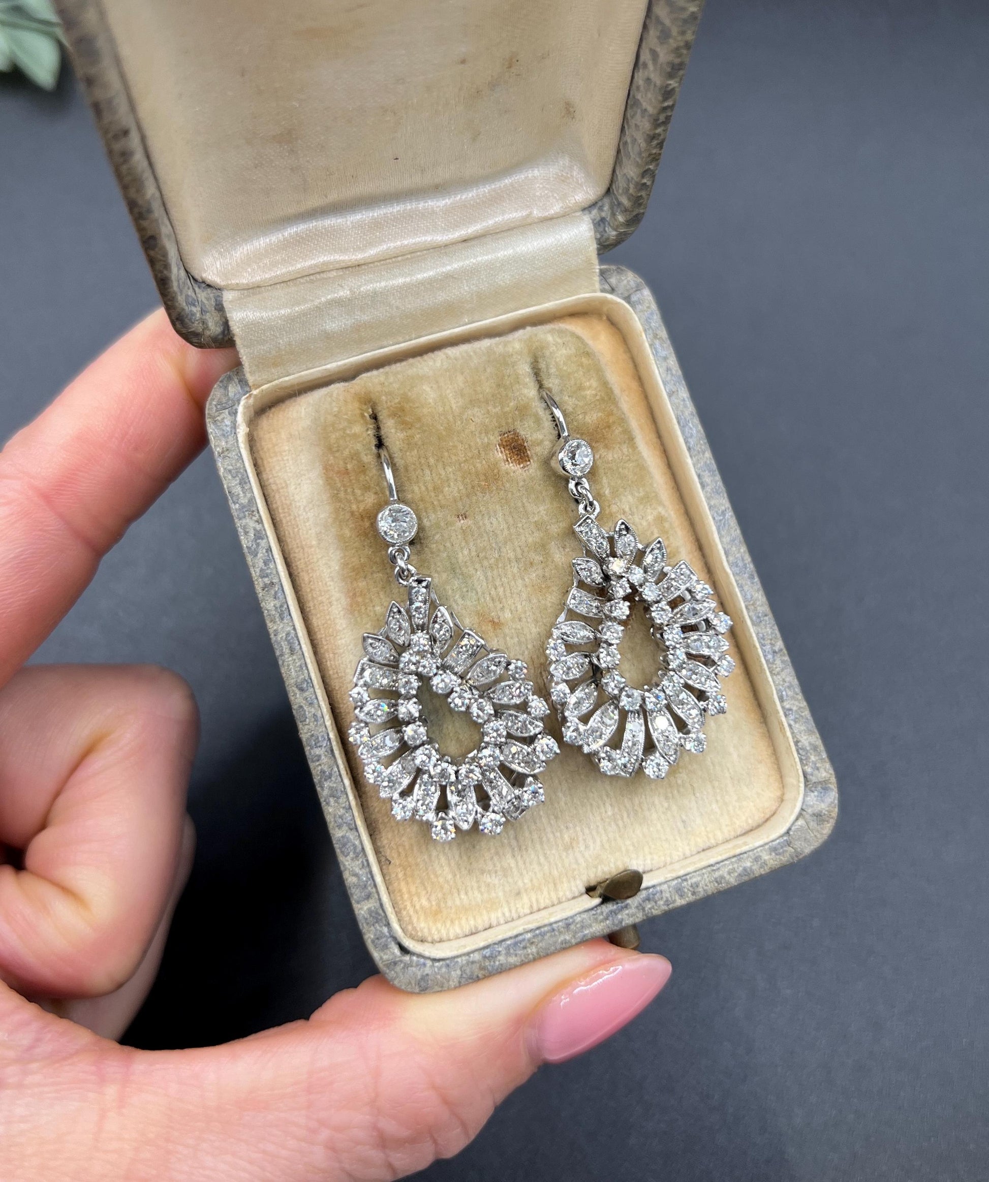 Vintage 18ct Gold, 4 Carat 1980s Diamond Drop Earrings