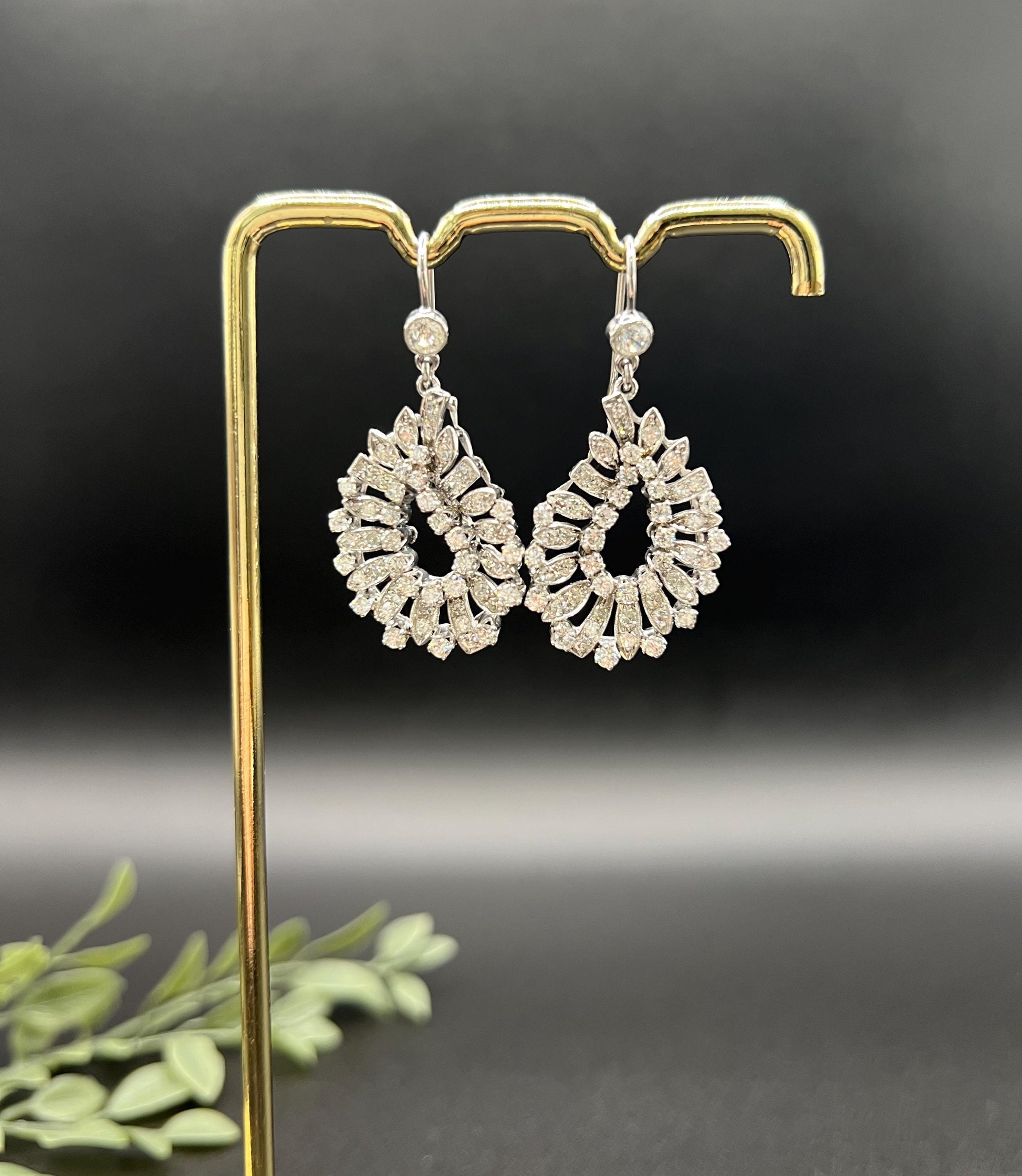Vintage 18ct Gold, 4 Carat 1980s Diamond Drop Earrings