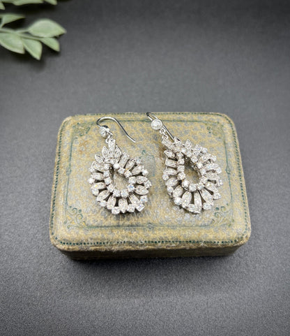 Vintage 18ct Gold, 4 Carat 1980s Diamond Drop Earrings