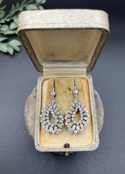 Vintage 18ct Gold, 4 Carat 1980s Diamond Drop Earrings