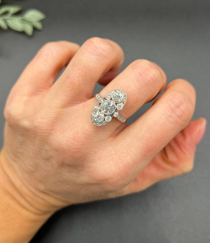Edwardian 2cts Old Cut Diamond Trilogy Cluster Plaque Ring in Platinum