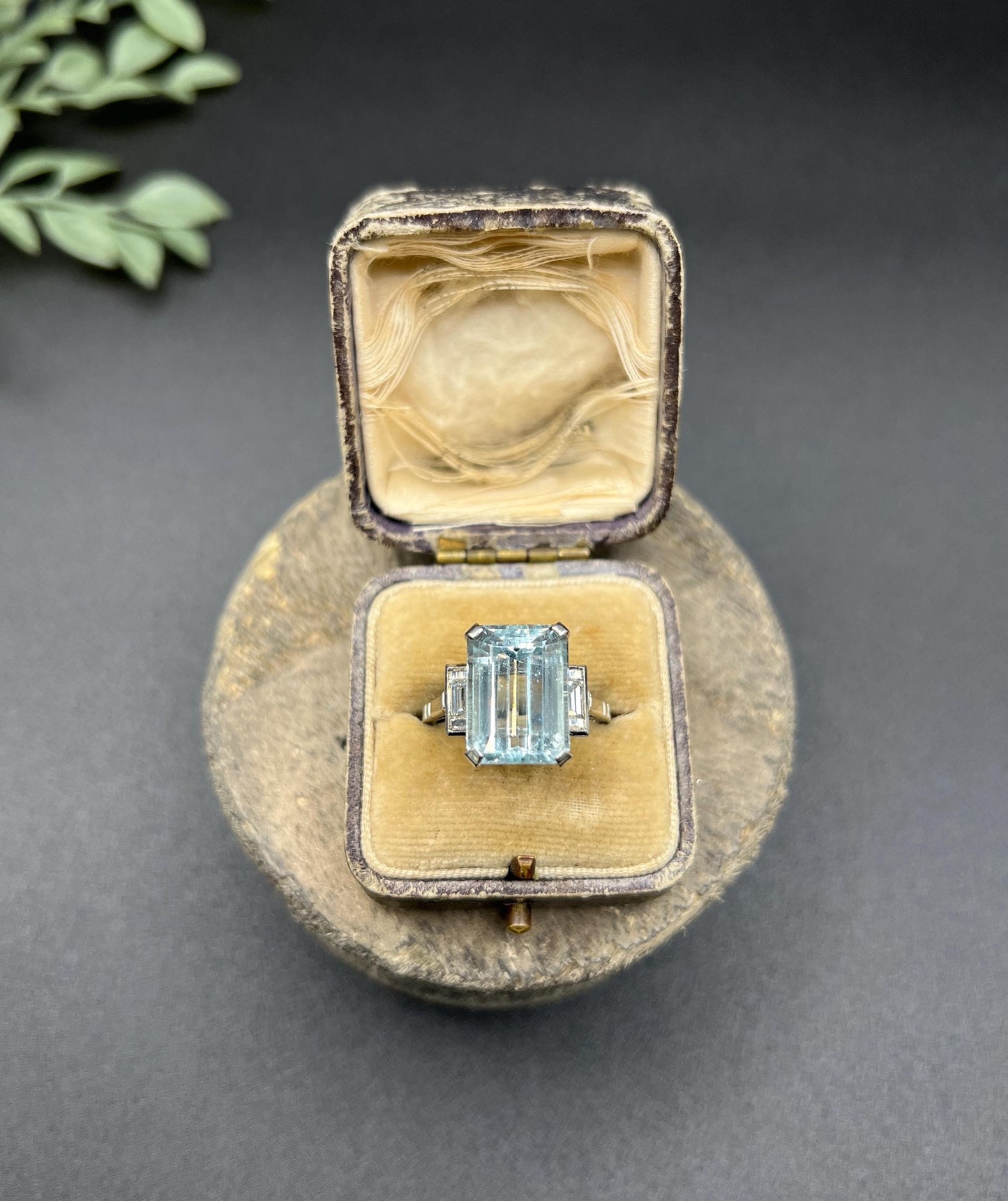 Antique 18ct White Gold, 1920s 10 Carat Aquamarine & Baguette Diamond Ring