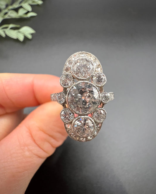 Antique Platinum, Edwardian 2 Carat Diamond Upfinger Oval Shaped Ring