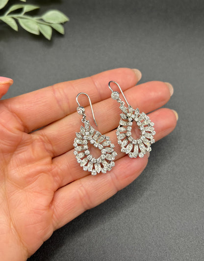 Vintage 18ct Gold, 4 Carat 1980s Diamond Drop Earrings