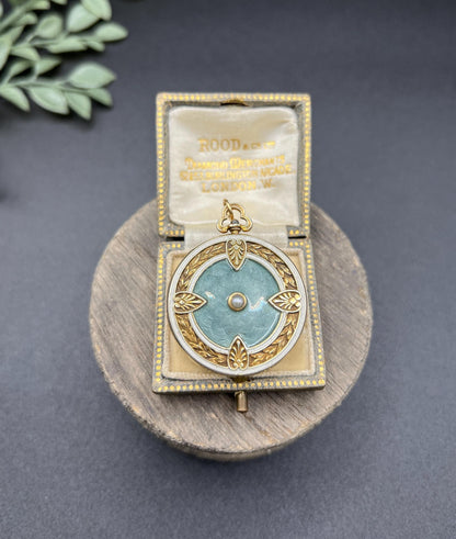 Antique 15ct Yellow Gold, 1920s Guilloche Enamel Round Locket