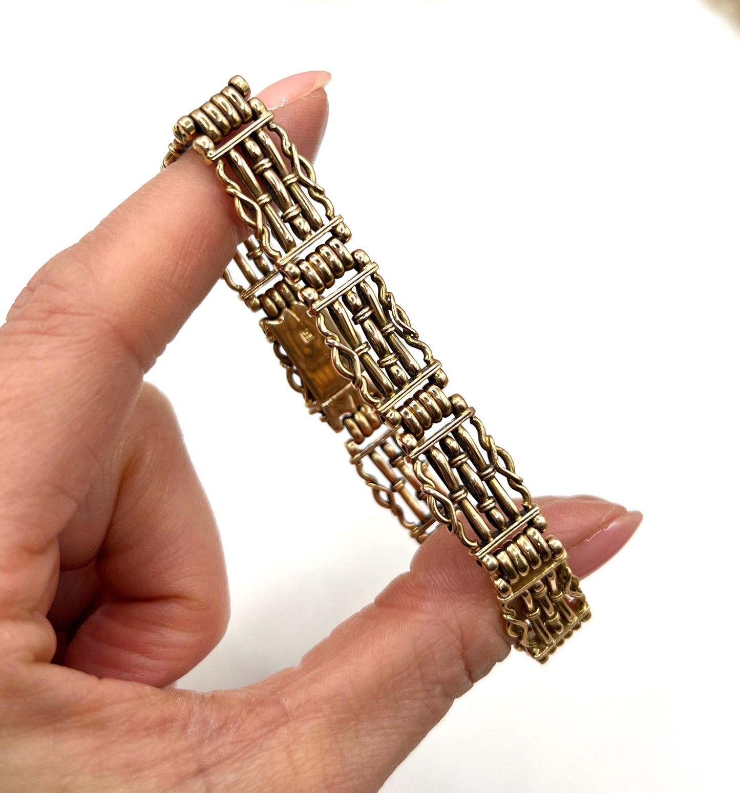 Antique 15ct Yellow Gold Stamped, 1920s Gate Bracelet