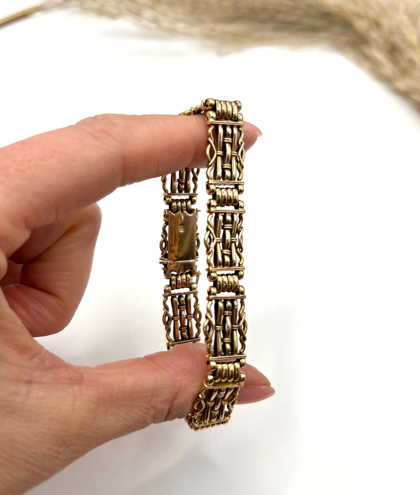 Antique 15ct Yellow Gold Stamped, 1920s Gate Bracelet