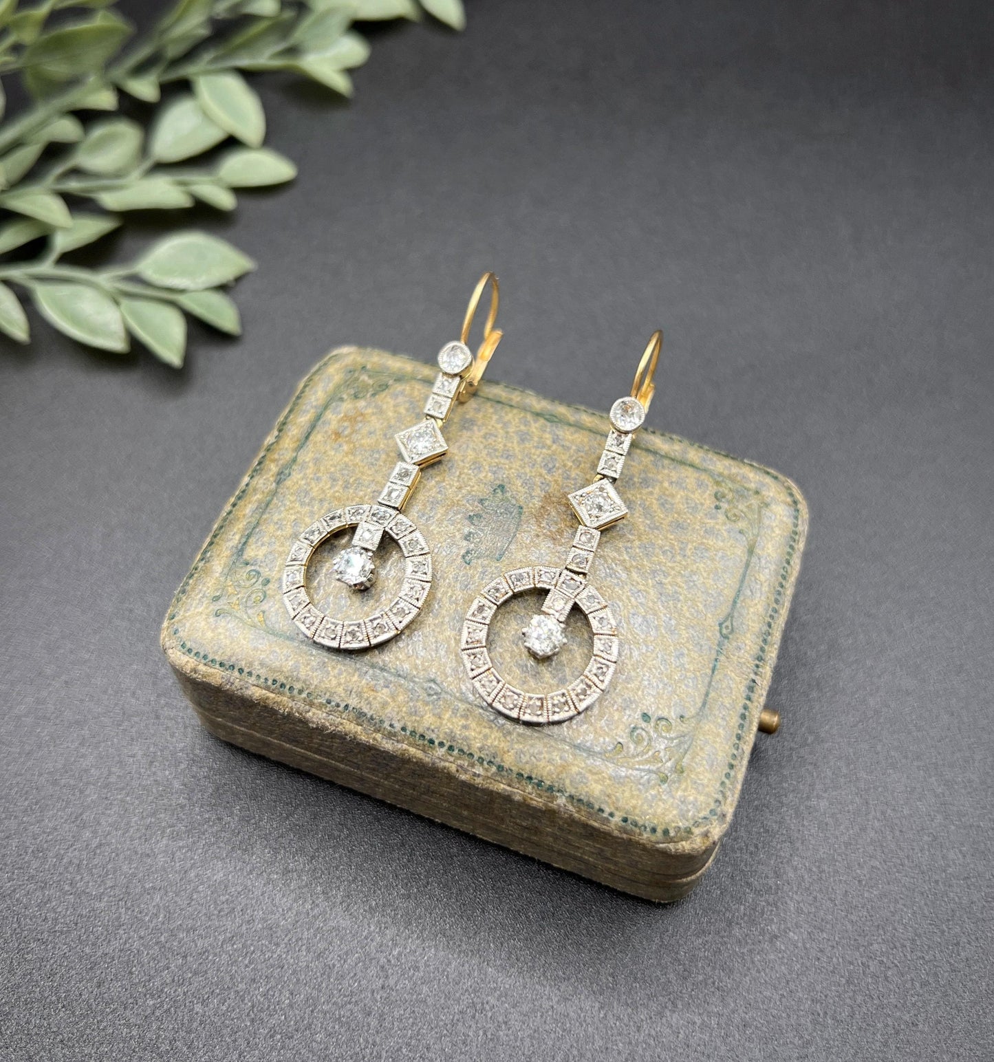 Antique 18ct Gold & Platinum, Edwardian era Diamond Drop Earrings