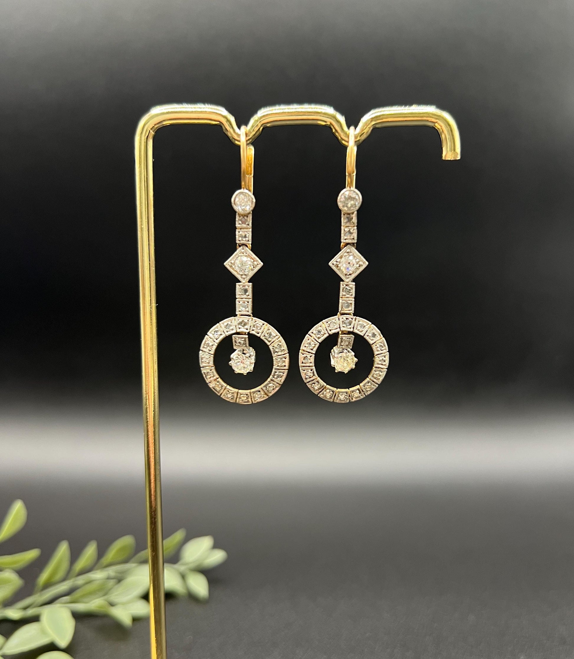 Antique 18ct Gold & Platinum, Edwardian era Diamond Drop Earrings