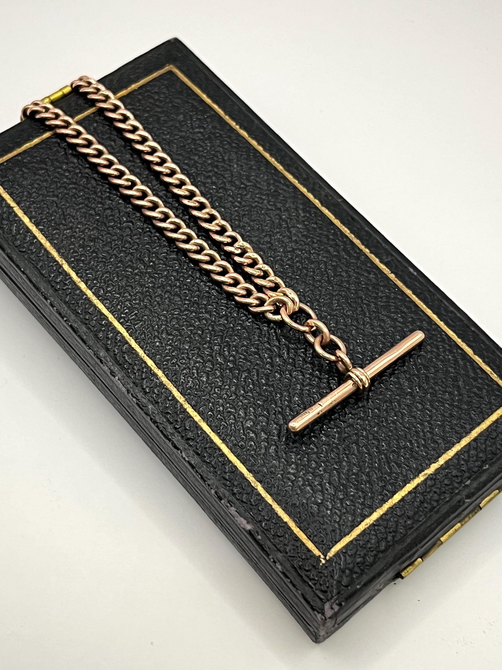 Antique 9ct Rose Gold Albert Chain Necklace: Curb Link, 16 inches