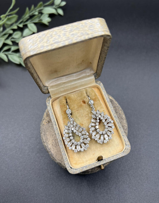 Vintage 18ct Gold, 4 Carat 1980s Diamond Drop Earrings