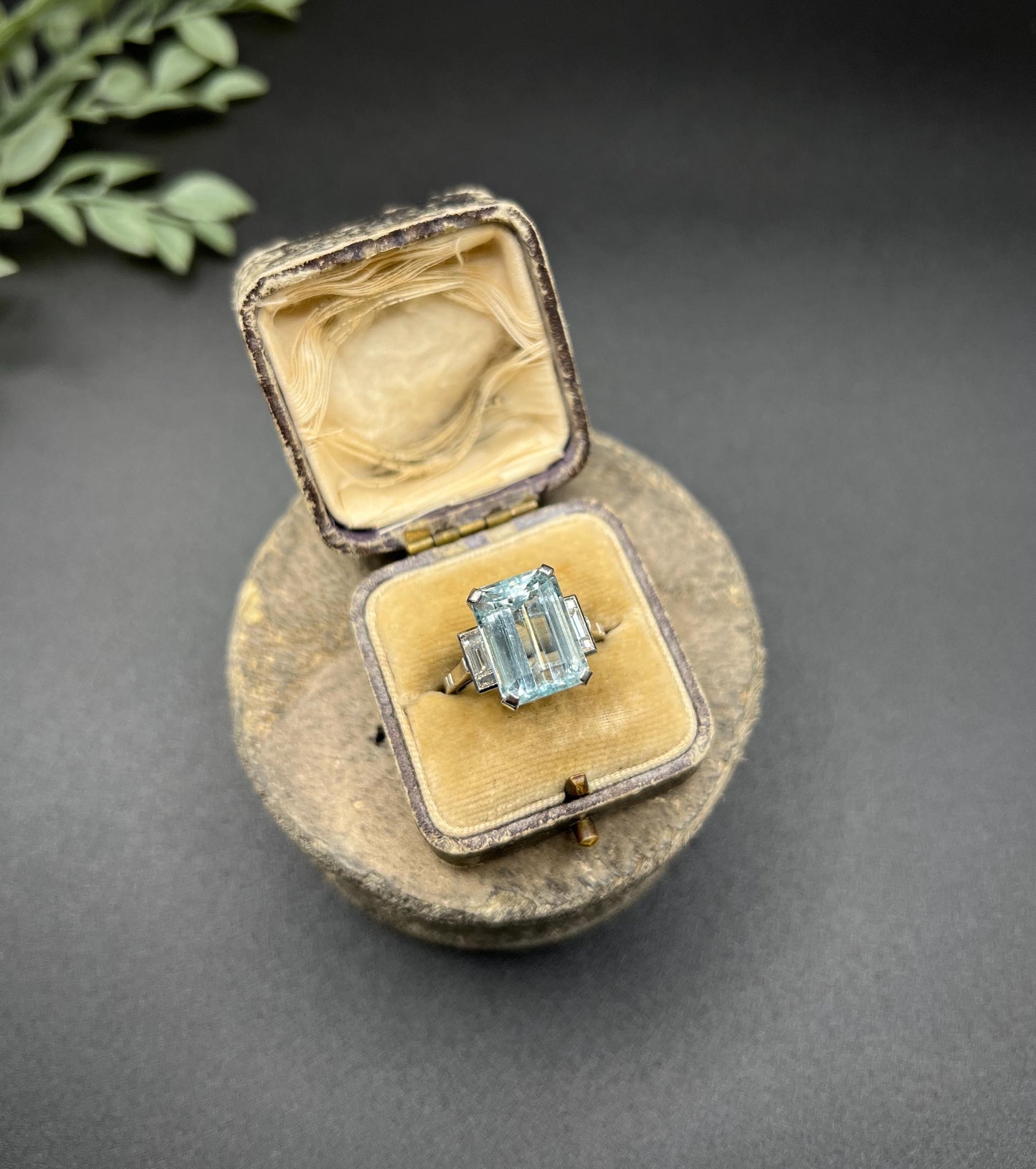 Antique 18ct White Gold, 1920s 10 Carat Aquamarine & Baguette Diamond Ring