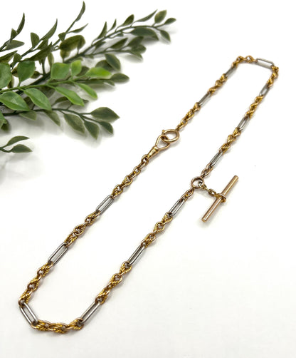 Antique 18ct Yellow Gold & Platinum Albert Chain Necklace: Edwardian Fancy Knot Link