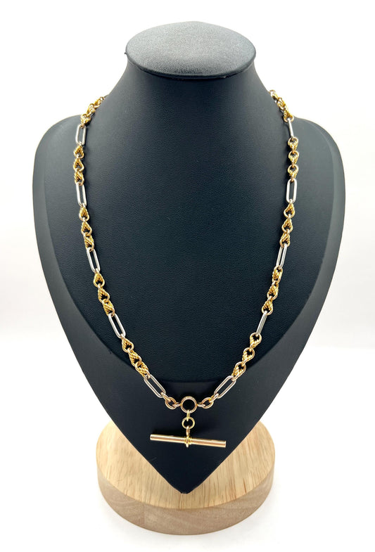 Antique 18ct Yellow Gold & Platinum Albert Chain Necklace: Edwardian Fancy Knot Link