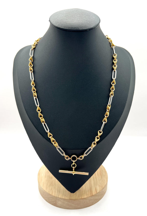 Antique 18ct Yellow Gold & Platinum Albert Chain Necklace: Edwardian Fancy Knot Link