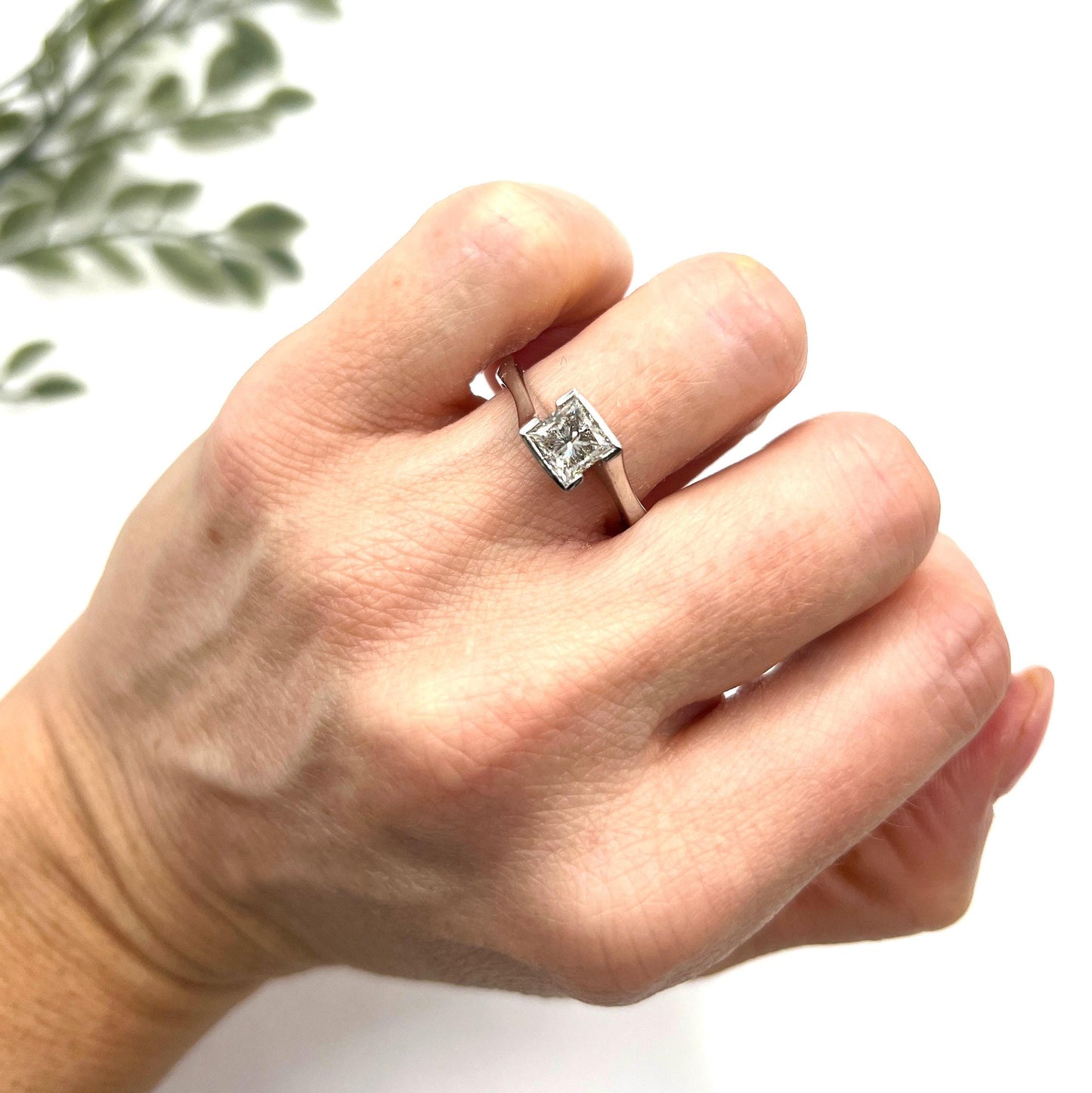 Vintage 18ct White Gold, Princess Cut Diamond Single Stone Engagement Ring