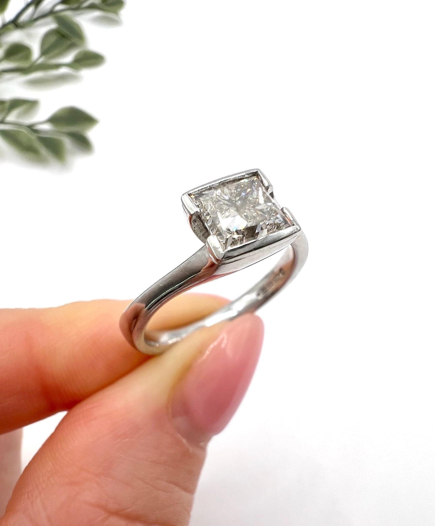 Vintage 18ct White Gold, Princess Cut Diamond Single Stone Engagement Ring